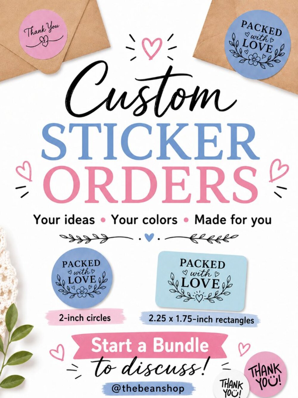 50 Floral Thank You Stickers 2 Inch Round Packaging Labels Choice of Color 2x2in - Picture 7 of 7